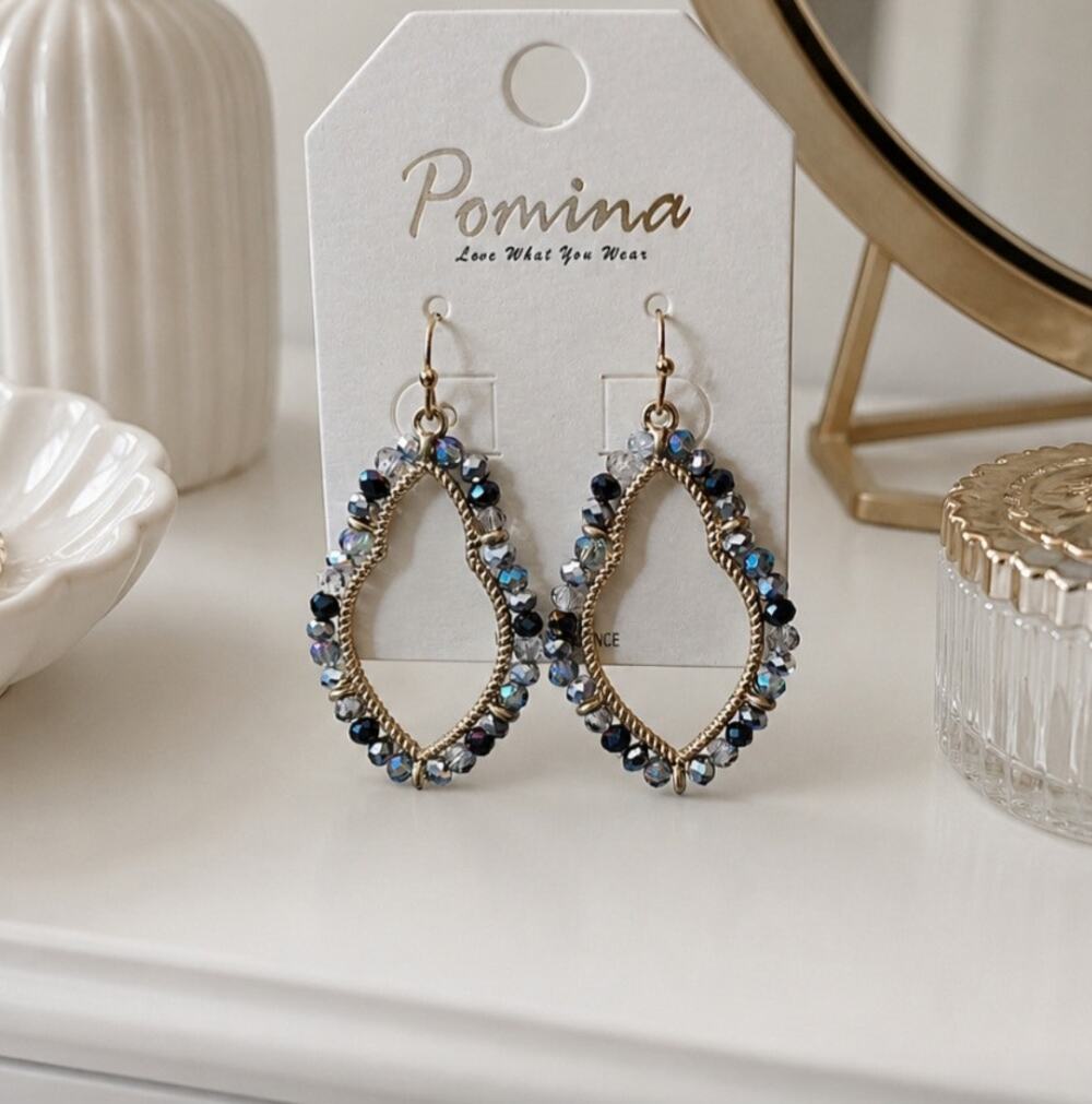 Pomina Gold Crystal Beaded Earrings New